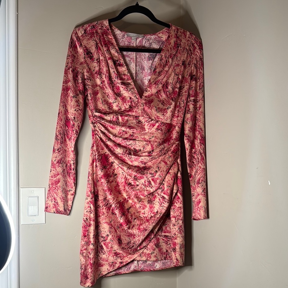Chelsea28 Pink Asymmetrical Ruched Wrap Dress